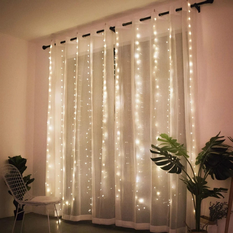 Cortina com luzes de led decoração de natal