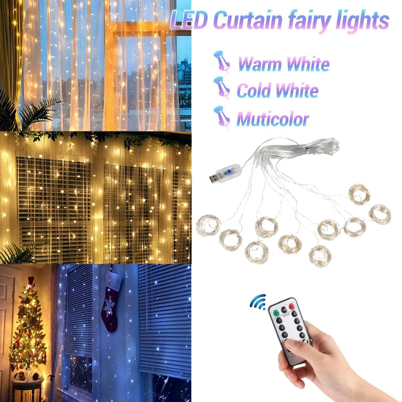 Cortina com luzes de led decoração de natal